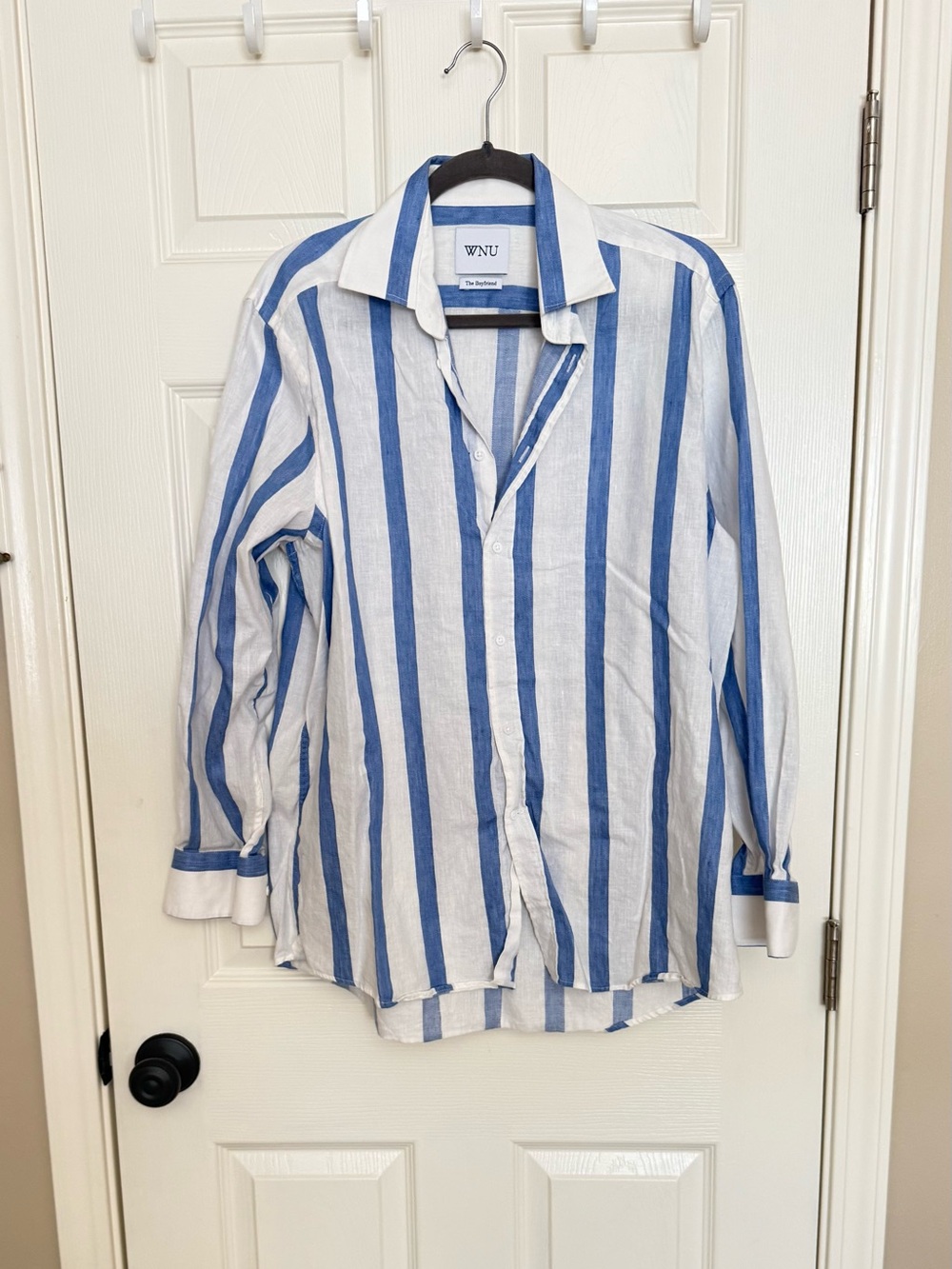 With Nothing Underneath The Boyfriend Stripe Linen Cotton Shirt — image 4 of 8